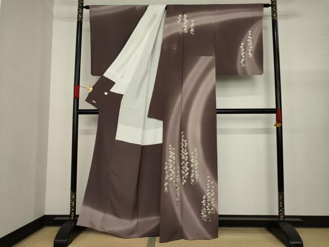 平和屋着物●訪問着　刺繍　流水花文　暈し染め　金糸　正絹　逸品　AAAY4792ck