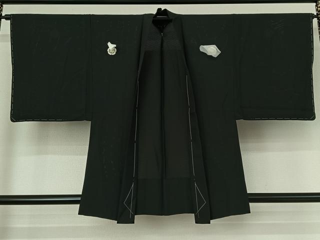 平和屋着物▽男性　羽織　黒紋付　スリーシーズン　春夏秋　塵除け　暗黒色　正絹　逸品　AABG0218jh