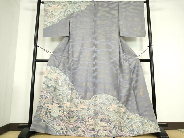 平和屋着物●染織工芸むつろ 辻が花 手描き 絞り 訪問着 千姫 銀通し地 正絹 逸品 DABC3521az