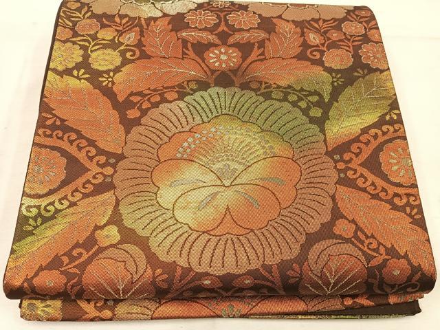 平和屋着物◎六通柄袋帯 草花文 金糸 引箔 正絹 逸品 BAAW1293mz