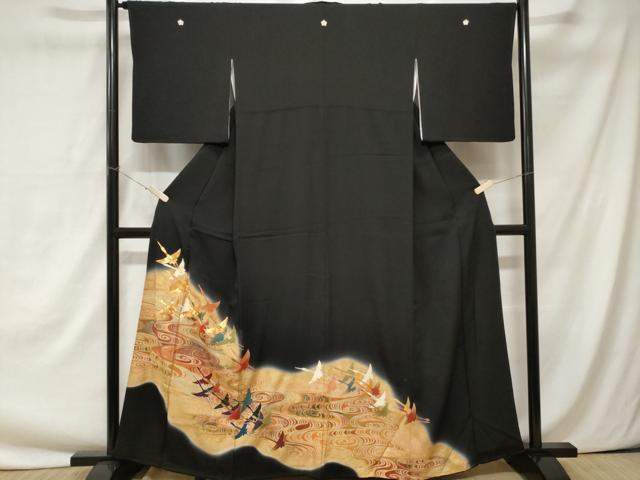 Kimono - 平和屋着物■豪華黒留袖　駒刺繍　流水飛鶴文　暈し染め　金彩　正絹　逸品　CAAY1923ev