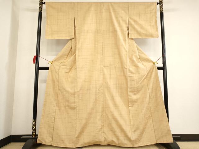 平和屋着物■上質な紬 格子 正絹 逸品 未使用 AAAL6415ja