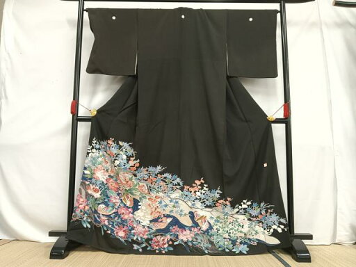 平和屋着物■豪華黒留袖 作家物 流水花鳥文 正絹 逸品 AAAV3791es 平和屋着物■豪華黒留袖 作家物 流水花鳥文 正絹 逸品 AAAV3791es