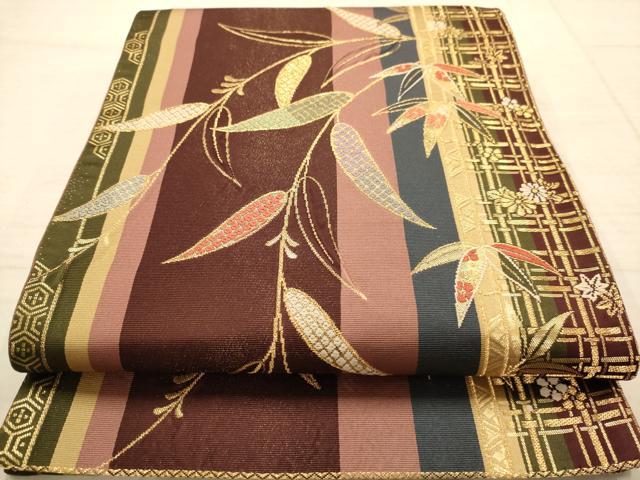 平和屋着物◎西陣 六通柄袋帯 唐織 笹の葉間道 金糸 正絹 逸品 AABC1666dt