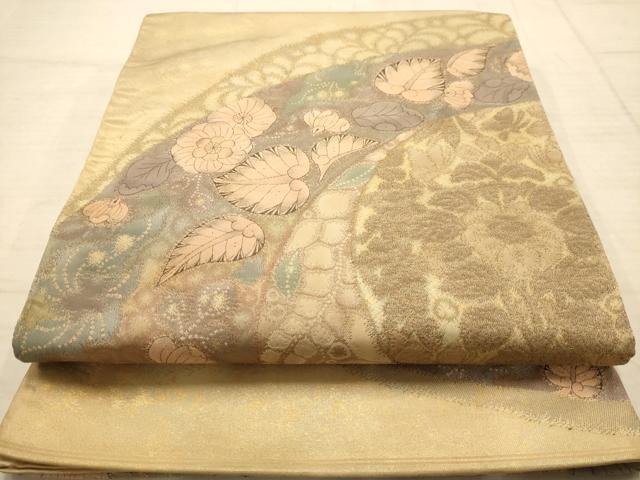 平和屋着物◎太鼓柄袋帯　辻が花　金糸　正絹　逸品　AABC1667dt