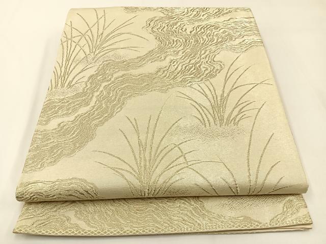 平和屋着物◎六通柄袋帯 草葉文 金糸 正絹 逸品 BAAW5465hj