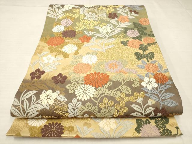 平和屋着物●六通柄袋帯　唐織　草花文　金糸　正絹　逸品　AAAN7947pf