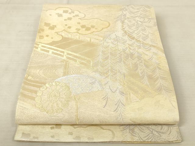 平和屋着物*夏物 六通柄袋帯 渡橋風景文 金銀糸 正絹 逸品 AAAV2181pf