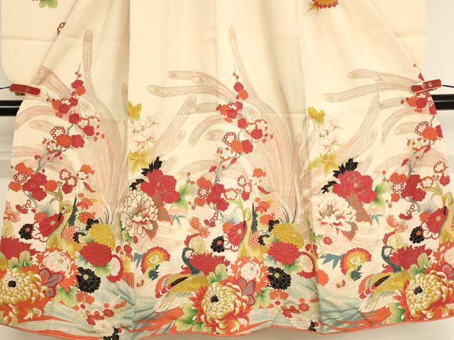 平和屋着物[]七五三　女の子　7歳　祝着　四つ身　駒刺繍　孔雀花文　金銀彩　正絹　逸品　AABE2425ja
