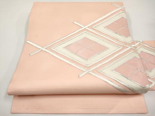 平和屋着物＊夏物 九寸名古屋帯 駒刺繍 菱文 正絹 逸品 CABI8712tx