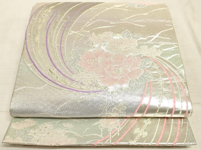 平和屋着物◎六通柄袋帯　流水花文　金銀糸　正絹　逸品　AAAM3395sx