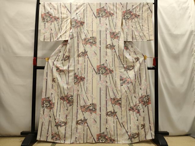 平和屋着物■上質な小紋 雲取り花文 金銀彩 正絹 逸品 AABI3902sx
