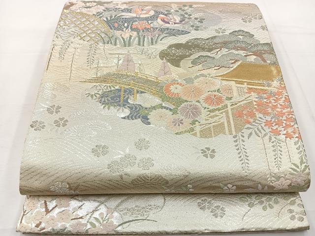 平和屋着物◎六通柄袋帯　唐織　流水鴛鴦花文　金銀糸　正絹　逸品　BAAT6092ea