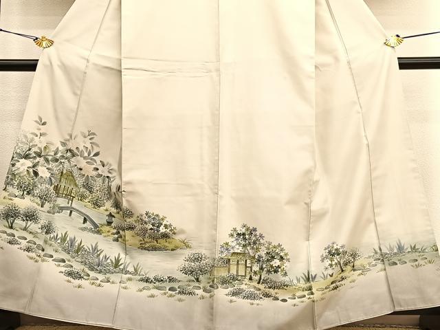 平和屋着物●訪問着　本場染大島紬　手描き　御所解花文　正絹　逸品　BAAT6705hv