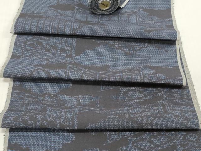 平和屋着物▼結城紬　反物　着尺　80亀甲　雲取り風景文　逸品　未使用　DABC7018we