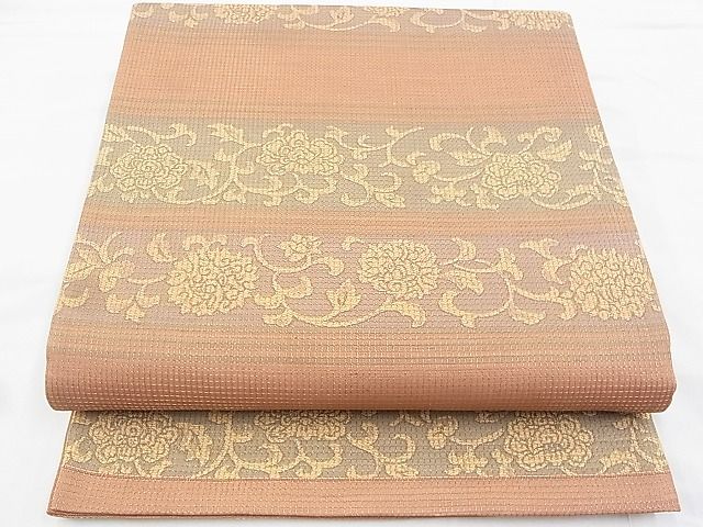 平和屋着物◎全通柄袋帯 横段花唐草文 金糸 逸品 BAAI2626th