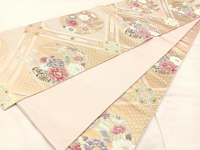 平和屋着物◎六通柄袋帯　唐織　花車丸文　金銀糸　正絹　逸品　BAAU0633mz