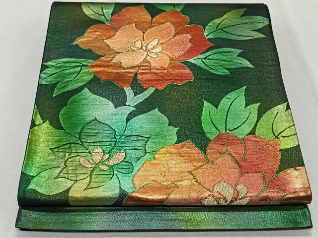 平和屋着物◎六通柄袋帯　枝花文　黒地　正絹　逸品　CAAX3323qv