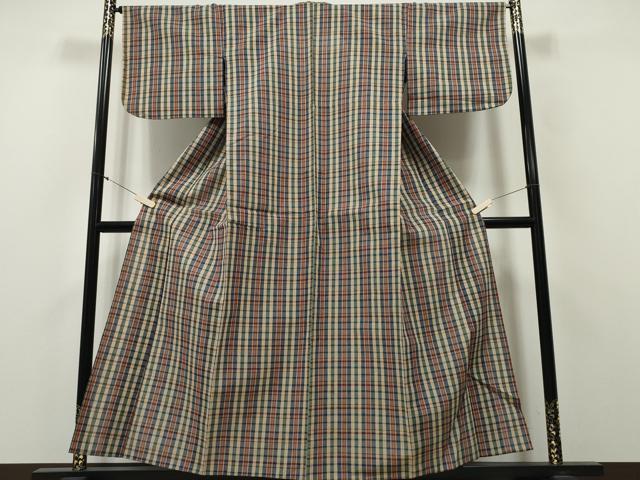 平和屋着物∴夏物　浴衣　阿波しじら織　格子柄　綿　逸品　CABA0403ng