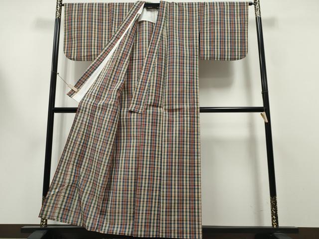 平和屋着物∴夏物　浴衣　阿波しじら織　格子柄　綿　逸品　CABA0403ng