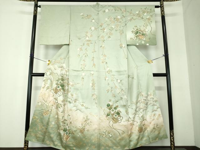 平和屋着物●訪問着　枝垂れ桜　花籠文　暈し染め　金彩　正絹　逸品　DABF7842ps