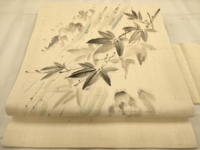 平和屋着物◎九寸名古屋帯　手描き　紬地　舞楓文　正絹　逸品　AABA7333dt