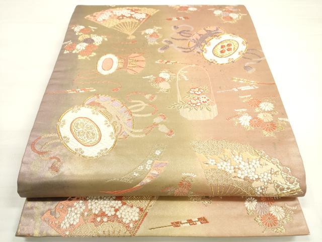 平和屋着物◎六通柄袋帯 唐織 花鼓文 金糸 正絹 逸品 DABC5864xg