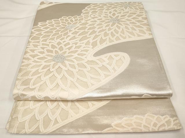 平和屋着物◎六通柄袋帯　流水花文　銀糸　正絹　逸品　AAAL7816ex