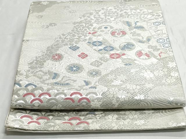 平和屋着物◎六通柄袋帯 道長吉祥花鳥文 銀糸 正絹 逸品 AAAL8116cx