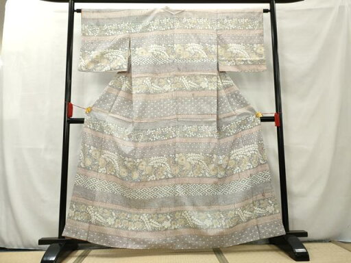 平和屋着物■上質な小紋 紬地 花蝶横段文 辻が花 正絹 逸品 AAAT5291cs 平和屋着物■上質な小紋 紬地 花蝶横段文 辻が花 正絹 逸品 AAAT5291cs