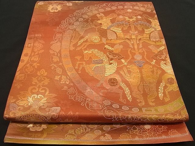 平和屋着物■六通柄袋帯　狩猟文　金糸　逸品　n-by2313