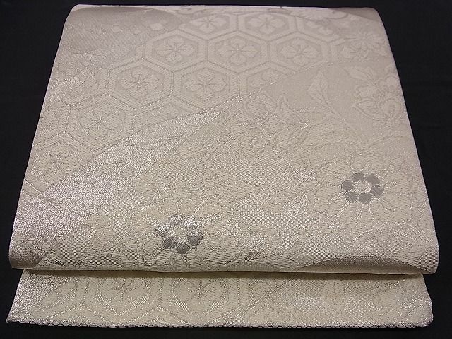 平和屋着物■六通柄袋帯　遠山花唐草文　銀糸　逸品　n-jx0105