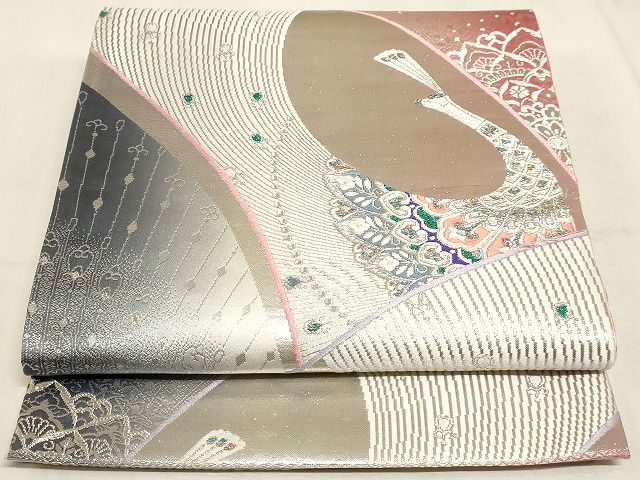 平和屋着物◎六通柄袋帯 唐織 孔雀 銀糸 正絹 逸品 AAAJ4858Asx