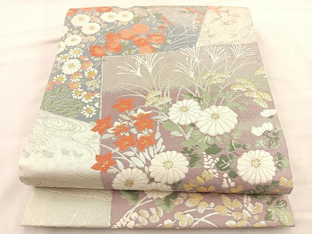 平和屋着物◎六通柄袋帯　唐織　色紙琳派　金銀糸　正絹　逸品　BAAT2015ph