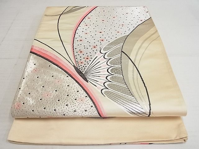 平和屋着物◎西陣　じゅらく謹製　六通柄袋帯　花蝶文　銀糸　証紙付き　正絹　逸品　AAAH4230Apf
