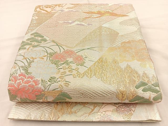 平和屋着物◎六通柄袋帯　古典絵巻　鶴　金銀糸　正絹　逸品　BAAT2028ph