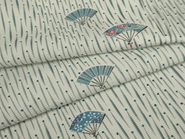 平和屋着物＊夏物 小紋 絽 扇面文 洗える着物 AAAY0421sx