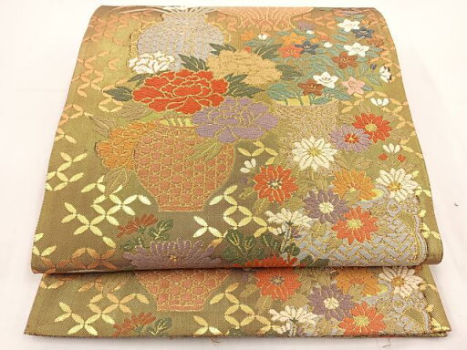 平和屋着物◎佐賀錦 六通柄袋帯 唐織 秋草花籠文様 金糸 正絹 逸品 BAAT0516yt 平和屋着物◎佐賀錦 六通柄袋帯 唐織 秋草花籠文様 金糸 正絹 逸品 BAAT0516yt