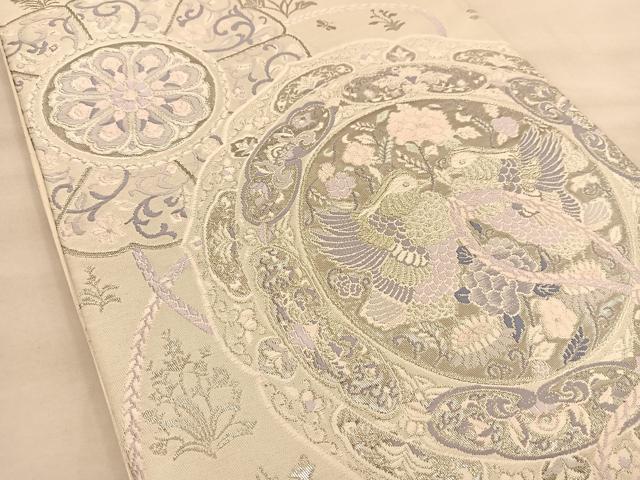 平和屋の平和屋着物◎六通柄袋帯 唐織 鏡裏鴛鴦花文 銀糸 正絹 逸品 BAAT1517gt｜アングル2