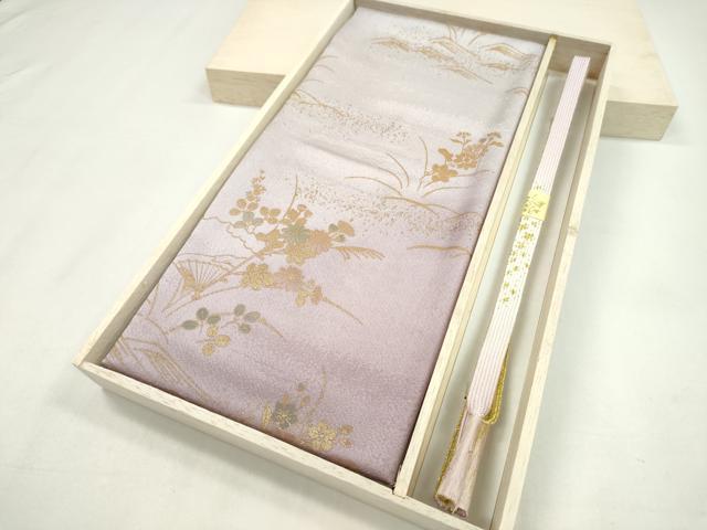 平和屋着物●和装小物　帯締め・帯揚げセット　扇草花文　暈し染め　金彩　高麗組　逸品　未使用　CAAZ6..