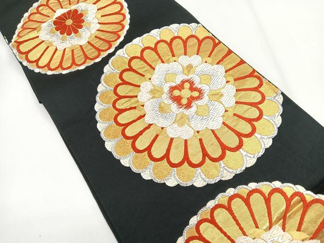 平和屋着物◎六通柄袋帯　唐織　正倉院花文　黒地　金銀糸　三越扱い　正絹　逸品　CABG1252nb