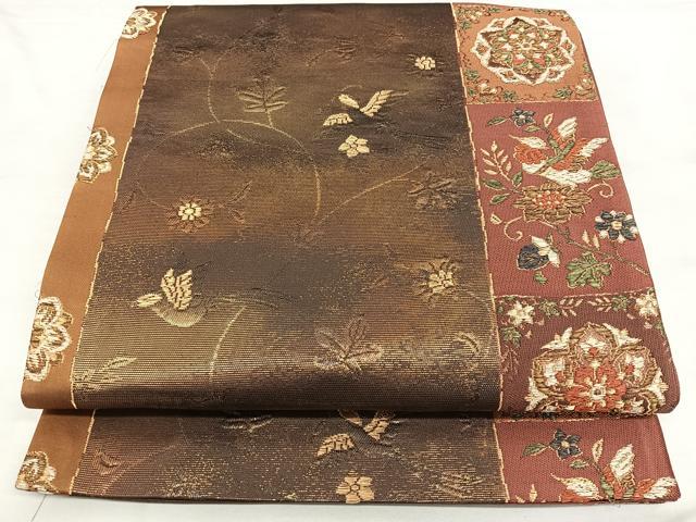 平和屋着物◎六通柄袋帯　唐織　花鳥文　金糸　正絹　逸品　BAAX4078qw