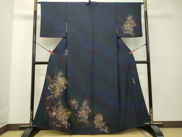 平和屋着物●前田仁仙　仁仙更紗　訪問着　雪輪花鳥文　暈し染め　金彩　正絹　逸品　DAAT1053tw