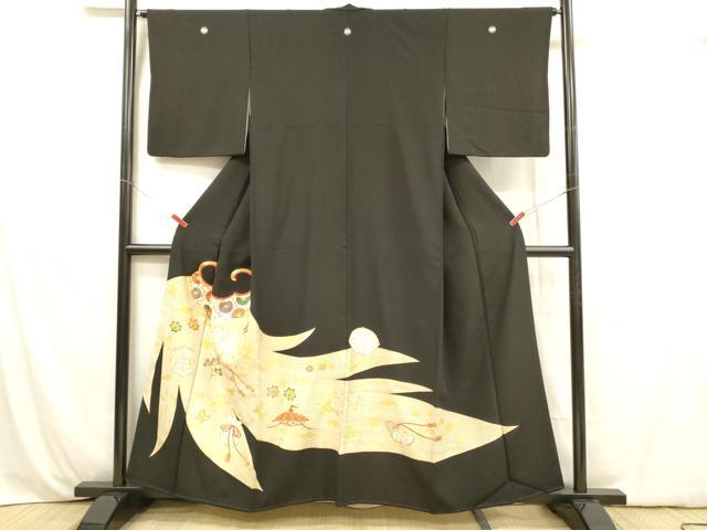 Rakuten - 平和屋着物■豪華黒留袖　駒刺繍　飛鶴宝尽くし花唐草文　金彩　正絹　逸品　DABB3651cm