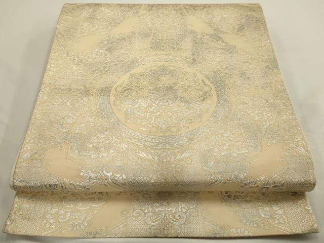 平和屋着物◎六通柄袋帯 花丸文 銀糸 正絹 逸品 AAAV3302sx