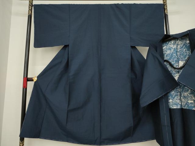 平和屋着物●男性　紬　アンサンブル　色無地　青褐色　正絹　逸品　未使用　AABA3345ck