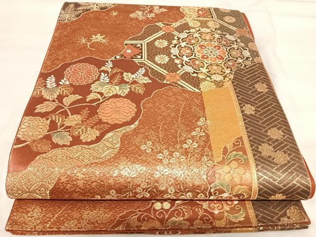 平和屋着物◎六通柄袋帯　道長蜀江花文　金糸　正絹　逸品　AABI5613yx