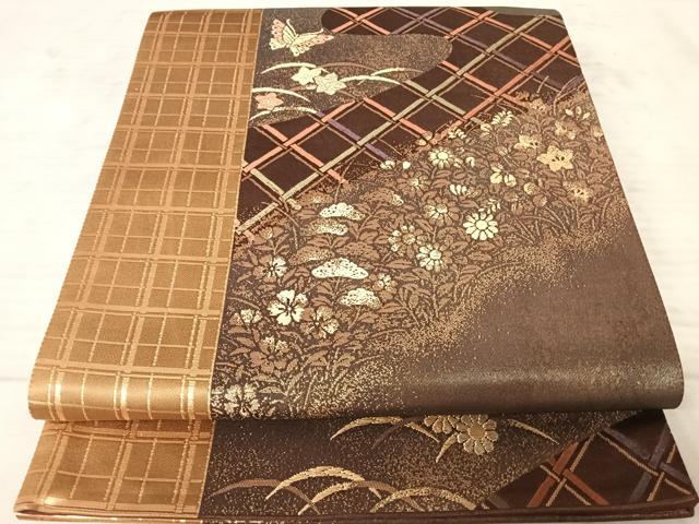 Yukata Obi - 平和屋着物◎六通柄袋帯　花蝶文　金糸　引箔　正絹　逸品　AAAZ2139yx