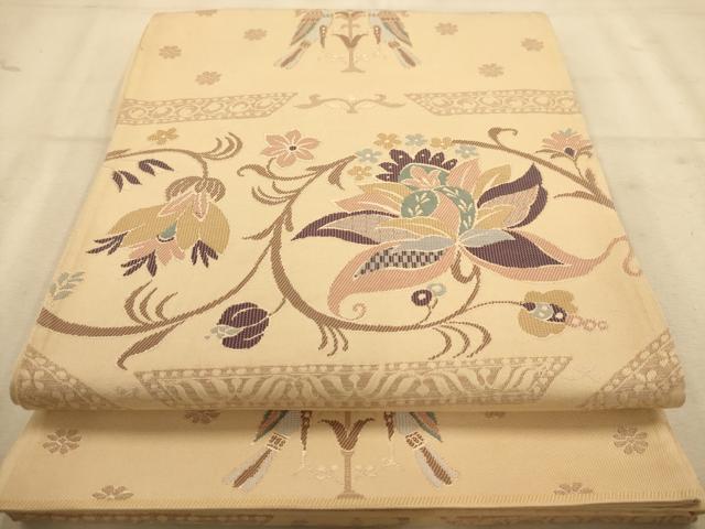 平和屋着物◎六通柄袋帯　更紗花鳥文　正絹　逸品　AABA7354dt