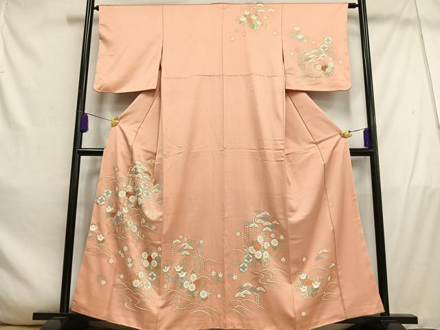平和屋着物■訪問着　刺繍　立波草花文　金糸　金彩　正絹　逸品　AABD9127oa